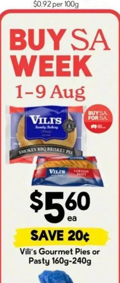 Vili's Gourmet Pies or Pasty 160g-240g