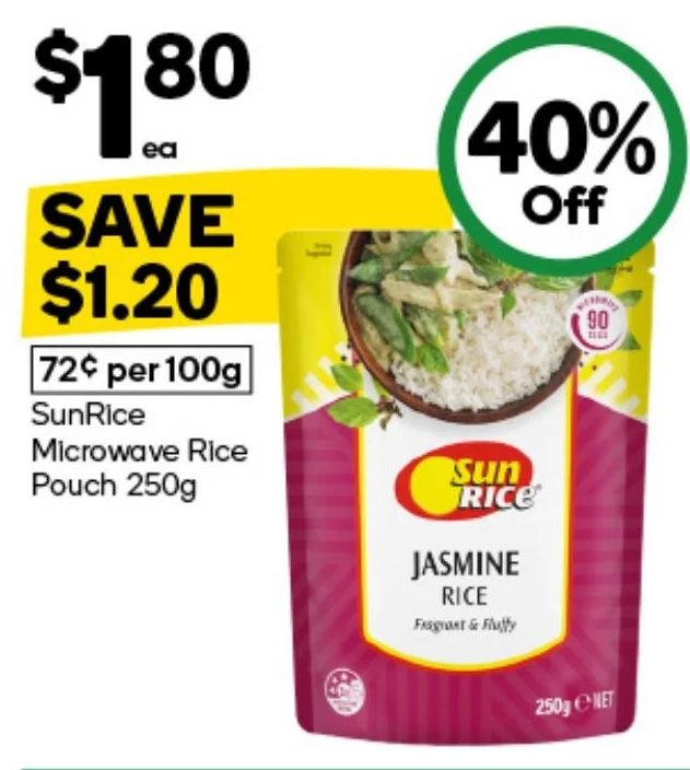 SunRice Microwave Rice Pouch 250g