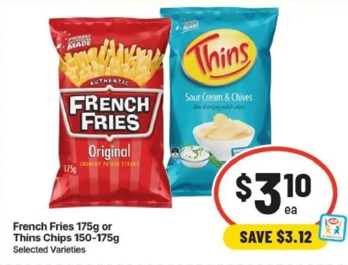 French Fries 175g or Thins Chips 150-175g