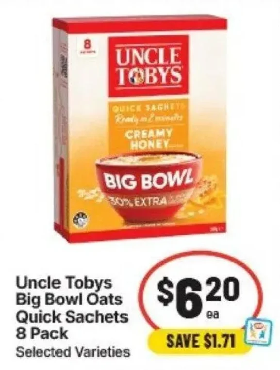 Uncle Tobys Big Bowl Oats Quick Sachets 8 Pack