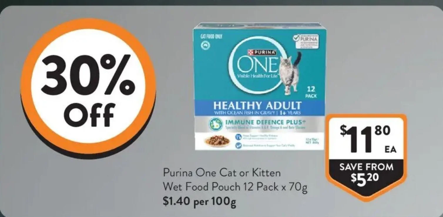 Purina One Cat or Kitten Wet Food Pouch 12 Pack x 70g