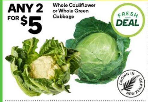Whole Cauliflower or Whole Green Cabbage